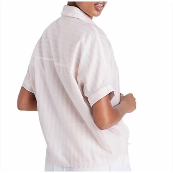 Madewell XS Pink White Striped Tie Front Button Down Short Sleeve Shirt - Picture 10 of 11